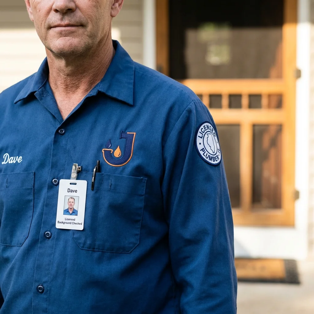Licensed plumber showing ID badge in Connellsville, PA