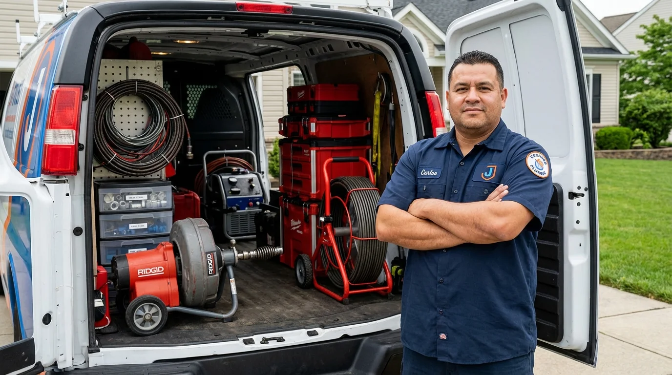 Professional drain cleaning equipment and Johns Plumbing LLC plumber in Connellsville