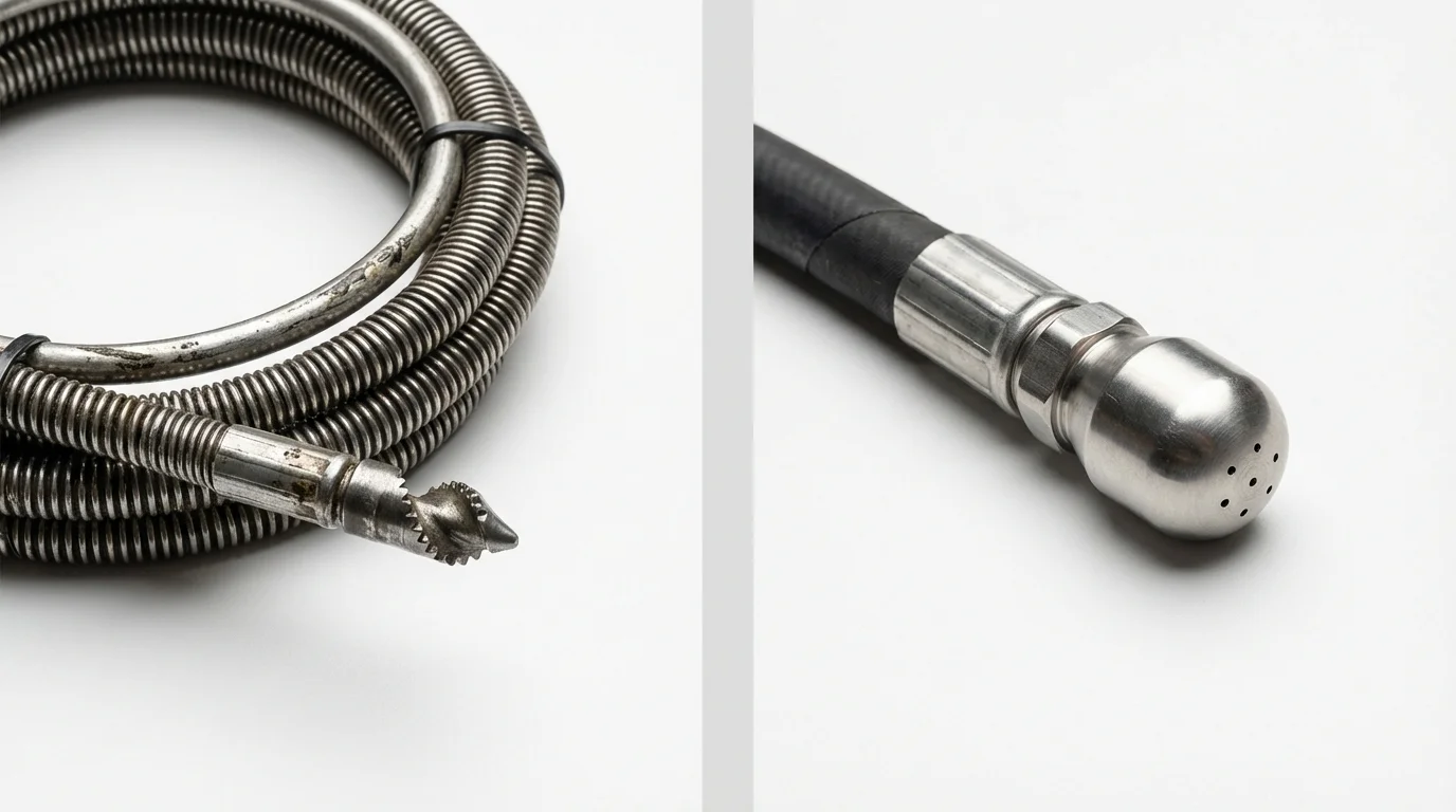 Drain snake cable and hydro jetting nozzle used for drain cleaning in Connellsville, PA