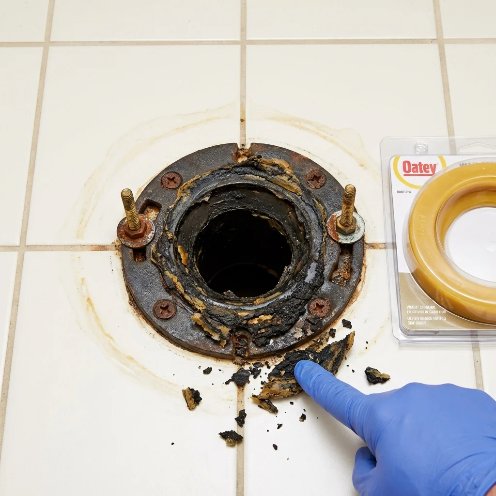 Failed wax ring showing water seepage at the base of a toilet in a Connellsville, PA home